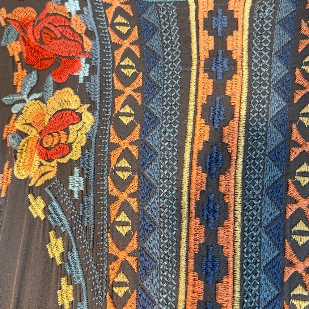 Johnny Was Gray Maxi Dress with Orange, Yellow & Light Blue Embroidery - Picture 6 of 7
